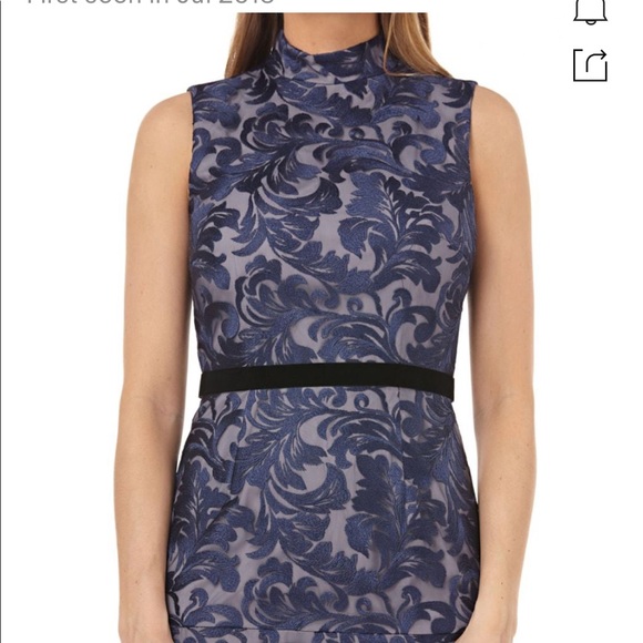 NWT Kay Unger Embroidered Dress Metallic Navy - Picture 3 of 8